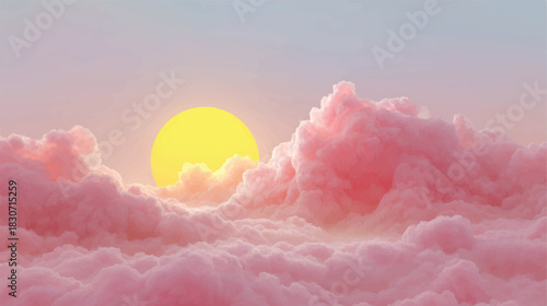 Surreal Dreamlike Pink Clouds with a Radiant Sun Beautiful Abstract Image