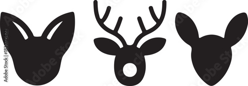 Three animal head silhouettes featuring a deer and two rabbits silhouette