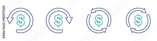 Money return and cashback icons isolated for finance applications