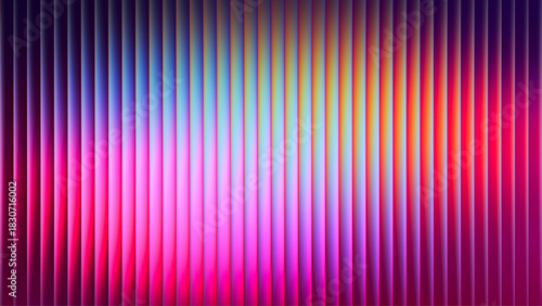 Ribbed fractal glass texture with vibrant colorful dynamic gradient. Bright smooth fluted vertical lines. Bold dynamic design blending futuristic tones and radiant colors for modern visual art project