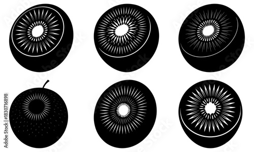 Delicious kiwifruit slices in stunning black and white line art, perfect for healthy eating promotions or vibrant culinary designs for your next project
