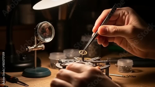 Watchmakers meticulous work - assembling intricate watch mechanisms with precision.