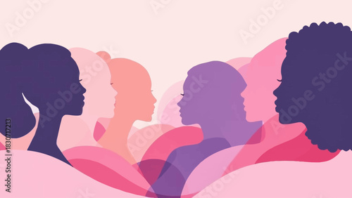 Silhouettes of women's faces in pink and purple hues.