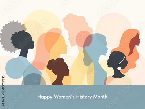 Silhouetted women's profiles for Women's History Month.