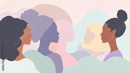 Diverse women silhouettes in pastel colors, representing unity and empowerment.