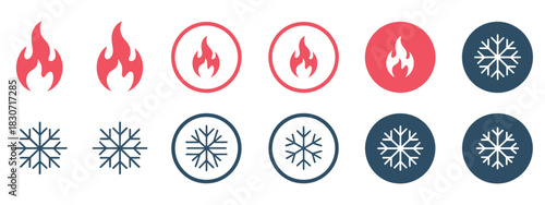 Fire and snowflake temperature icon in clean vector style representing hot and cold settings, ideal