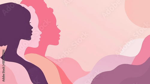 Silhouette of three women with pink background.