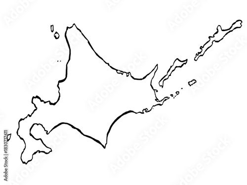 北海道地図 筆タッチ 和風 東日本 / A brushstroke map of Hokkaido