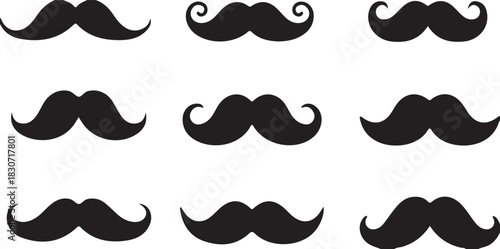 A vintage black and white vector set of funny mustache and beard silhouettes, perfect for fashion icons or cartoon illustrations