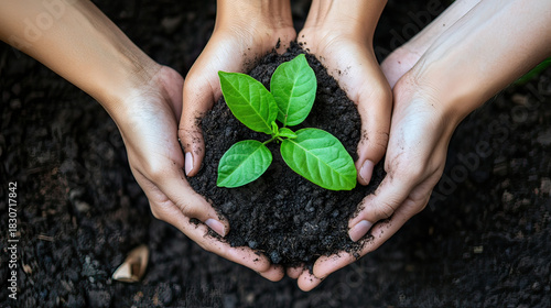 Nurturing Growth: hands tenderly cradle a young sprout, symbolizing hope and environmental stewardship, suggesting the interconnectedness of all life. AI Generative