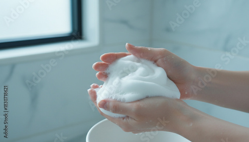 Wallpaper Mural 洗顔料を泡立てる日本人女性の手元のアップ Torontodigital.ca