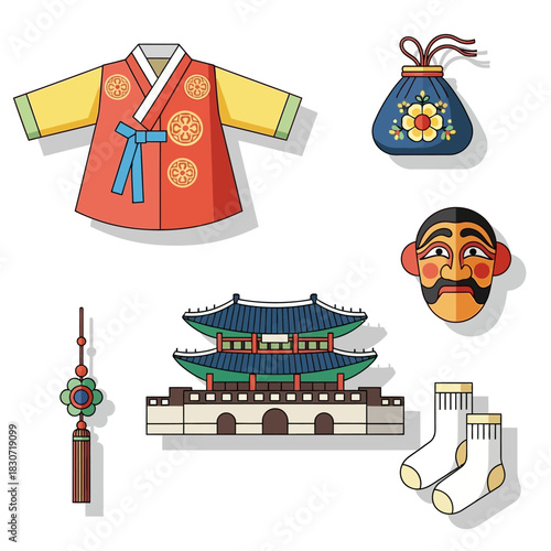 Illustrative exploration of korean cultural elements showcasing tradition and artistry with