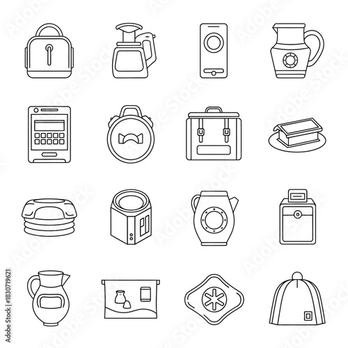 Linear Vector Icons Collection Presenting Assorted Objects for Daily Activities and Usage