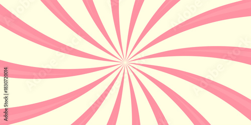 Candy striped background. Christmas sweet texture. Spiral pink pattern of rays.