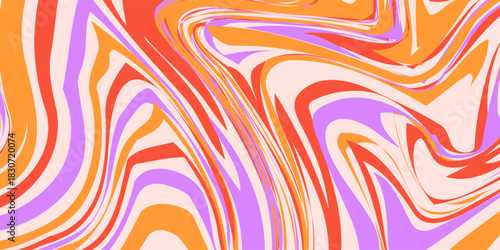 Bright wave groovy pattern. Vector wavy colored background. 70s psychedelic banner. Vector Illustration