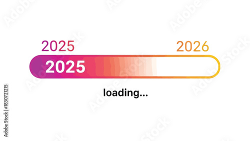 Vector illustration of progress bar showing the transition from the year 2025 to 2026 with a loading indicator