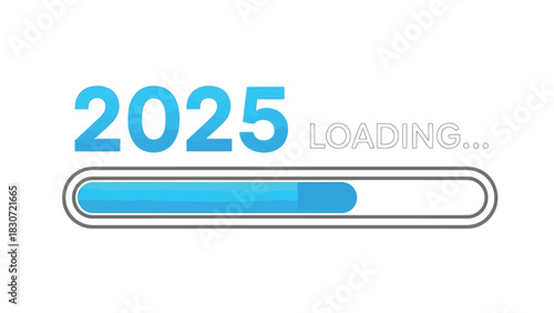 Vector illustration of digital illustration of the year 2025 loading bar progress, symbolizing anticipation and the future approaching
