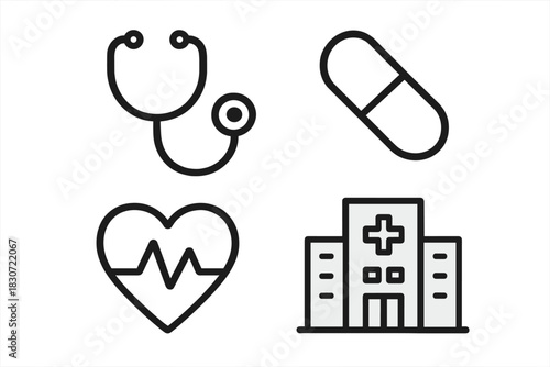 Essential set of four medical and healthcare diagnostic symbols