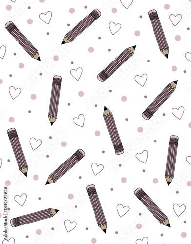 Cute pencils and hearts pattern for school design