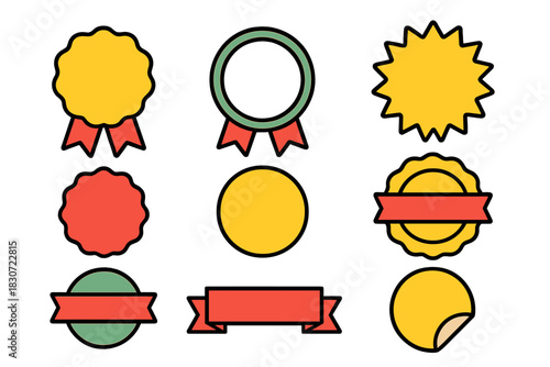Blank colorful badges, seals, ribbons, and stickers set for achievement awards or sales promotion