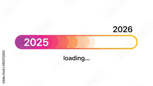 Vector illustration of progress bar showing the transition from the year 2025 loading towards the year 2026