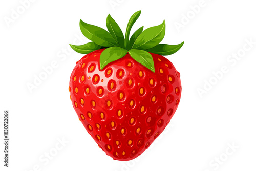 Vivid red ripe strawberry fruit with green calyx isolated on white background