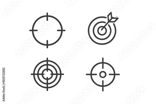 Outline icons set of aiming targets, bullseyes, and precision crosshairs symbols