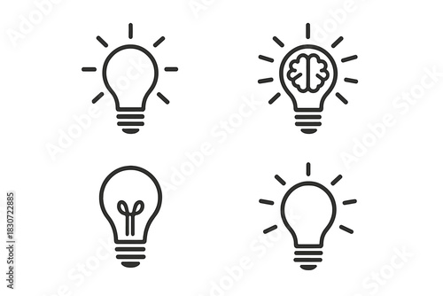 Collection of four light bulb symbols representing creativity, innovation, and bright ideas
