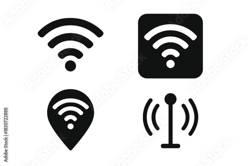 Universal glyphs for Wi-Fi connection, hotspot location, and antenna transmission signals