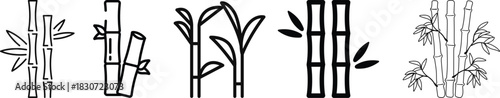 Bamboo Sugarcane line art icon set. Design elements for social network and application. on transparent background.Sugarcane stalks vector illustration of fresh sugarcane plants for agriculture.