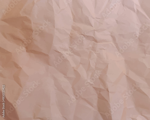 Beige crumpled paper texture vector background with folded rough surface for creative design