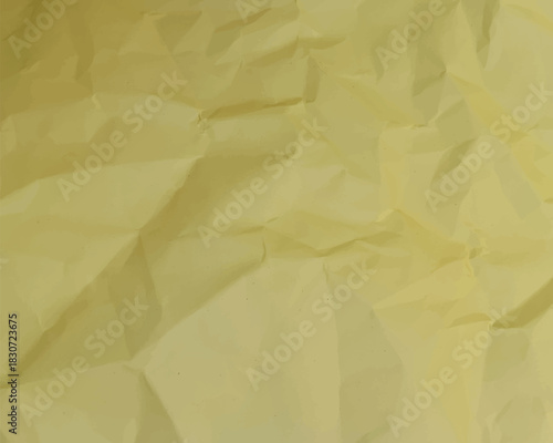 Yellow crumpled paper texture vector background with folded rough surface for creative design