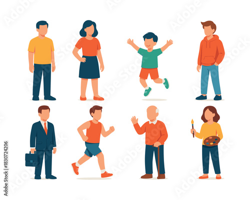 Diverse people activities, group, hobby, flat vector illustration