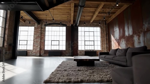 Industrial Loft Apartment With Exposed Beams, Brick Walls, and a Modern Interior