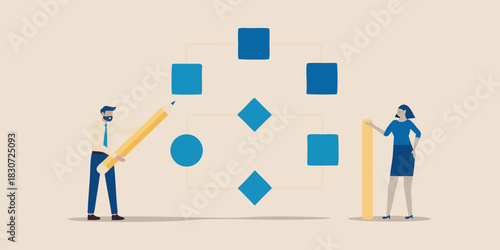 Business people collaborating to create a flowchart or process diagram