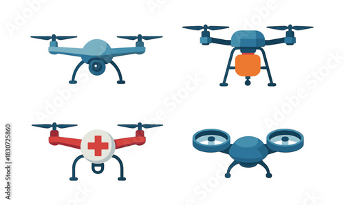 Drone collection vector illustration, quadcopters, uavs, flat vector style design