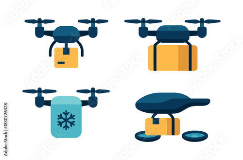 Drone delivery service, package, quadcopter, flat vector illustration