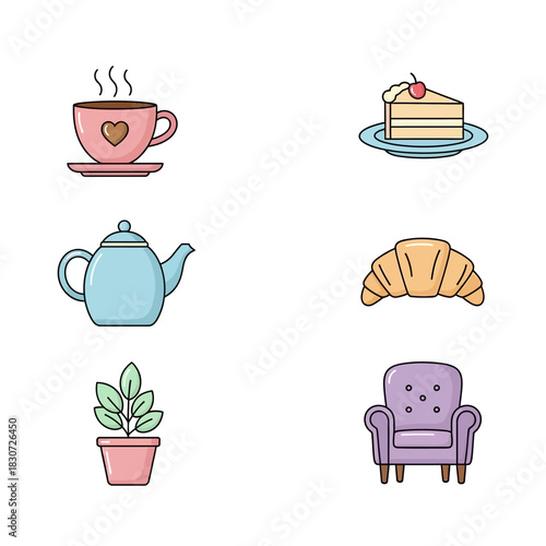 Delightful pastel illustrations of everyday items showcasing a cozy and comforting aesthetic