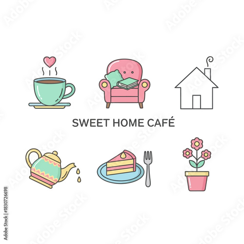 Sweet Home Caf? Illustration: Cozy ambiance depicted through charming graphic elements