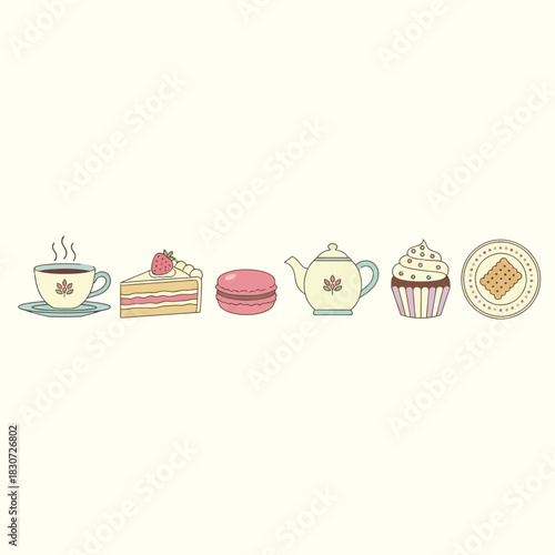 Delicate pastel dessert and tea illustration a whimsical vintage caf? scene creation