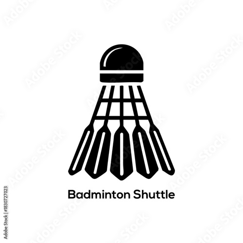 Minimal Badminton Shuttlecock Icon in Black Silhouette, Simple Sports Graphic Symbol Isolated on White Background for Modern Design Projects

