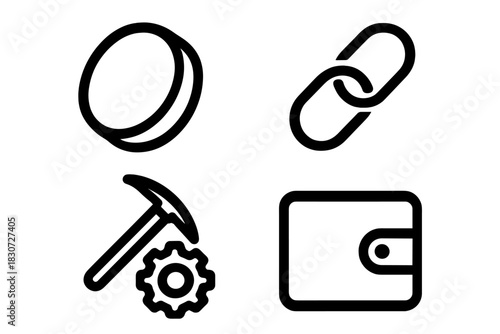 Cryptocurrency blockchain technology digital coin chain link mining pickaxe secure wallet