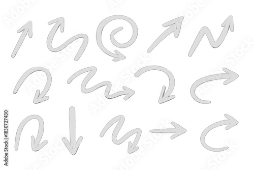 Versatile collection of hand drawn doodle arrows pointing in multiple directions