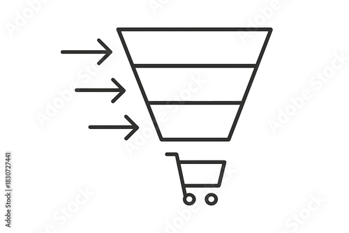 Tiered business marketing funnel diagram showing input arrows and shopping cart output