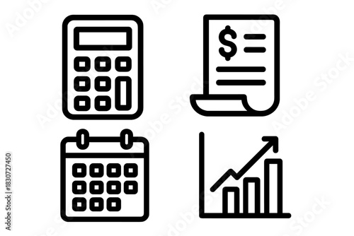 Financial planning and accounting tools including calculator, calendar, bill, and growth chart