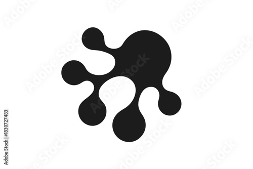 Abstract black liquid blob shape with smooth organic forms on a clean white background