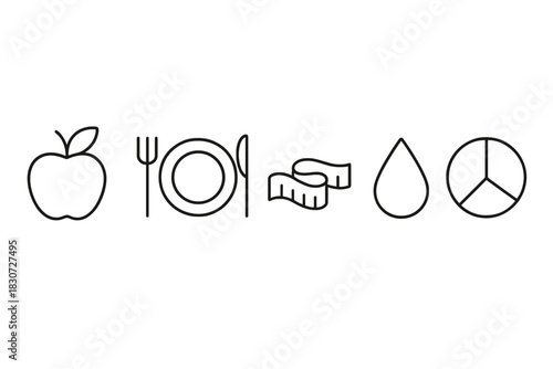 Outline icons set for health, nutrition, diet, fitness, and wellness concepts