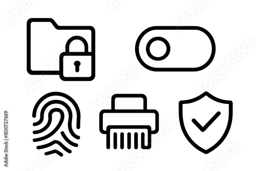 Digital security and data protection featuring folder lock, fingerprint, and privacy shield