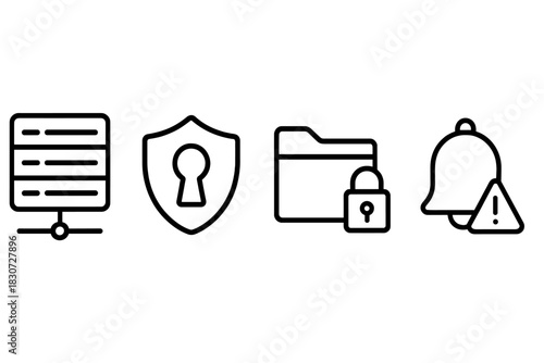Data security and network icons server shield locked folder warning notification
