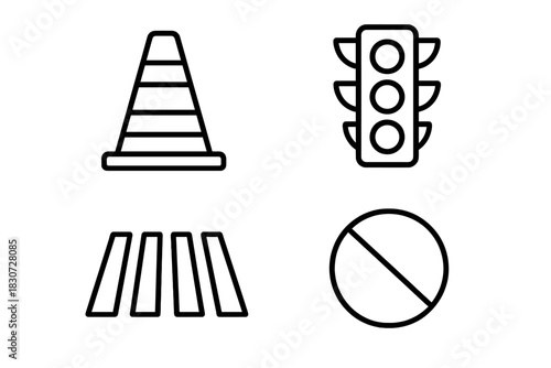 Outline symbols for essential road safety and traffic control regulations